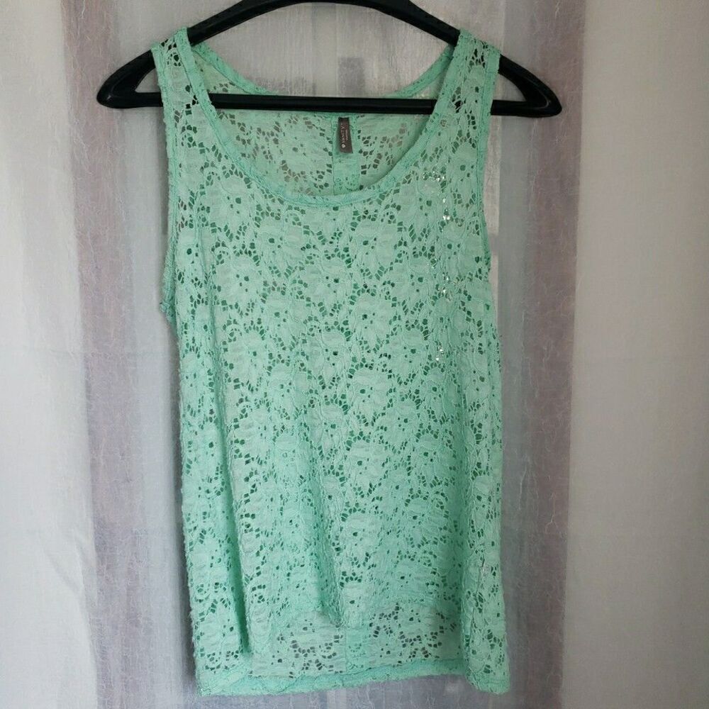 Y2K Vanity Essentials Women's Size M Mint Full Lace Tank Top No lining 90's